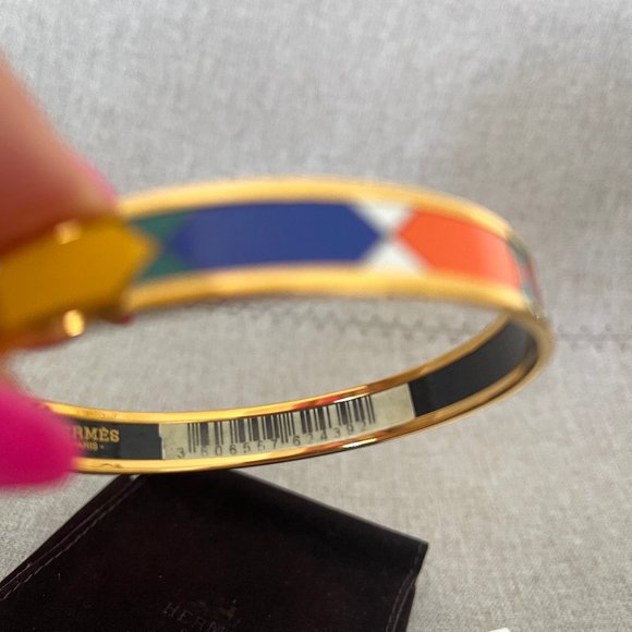 NWT Auc Hermès Enamel 24K Plated Narrow Bangle Bracelet - Picture 7 of 10